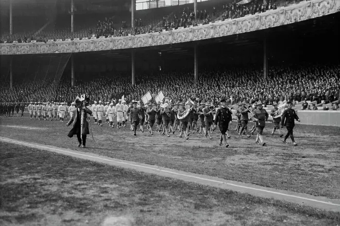 Framed Print : Giants home opener, 4 / 16 / 18, Polo Grounds, 1918. Creator: Bain News Service Framed Print : Giants home opener, 4 / 16 / 18, Polo Grounds, 1918. Creator: Bain News Service