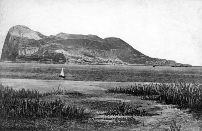 Framed Print : Gibraltar Rock from Campo, early 20th century. Artist: VB Cumbo Framed Print : Gibraltar Rock from Campo, early 20th century. Artist: VB Cumbo