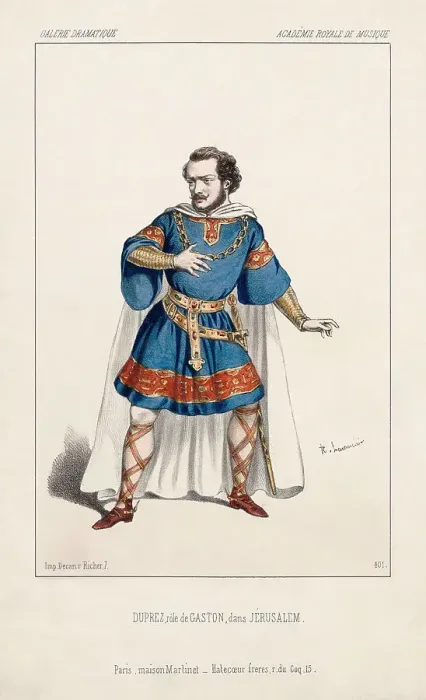 Framed Print : Gilbert Duprez (1806-1896) as Gaston in the Opera Jerusalem by Giuseppe Verdi at the... 1847. Creator: Lacauchie, Alexandre (1814-1886) Framed Print : Gilbert Duprez (1806-1896) as Gaston in the Opera Jerusalem by Giuseppe Verdi at the... 1847. Creator: Lacauchie, Alexandre (1814-1886)
