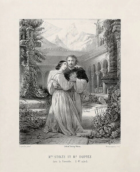 Gilbert Duprez und Rosine Stoltz as Fernand and Léonor in the Opera La favorite by Gaetano... c.184 Creator: Desmaisons, Émile (1812-1880)