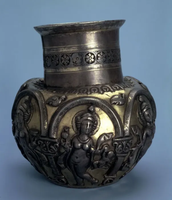Framed Print : Gilded silver jug with dancing girls, Sasanian, 5th or 6th century Framed Print : Gilded silver jug with dancing girls, Sasanian, 5th or 6th century