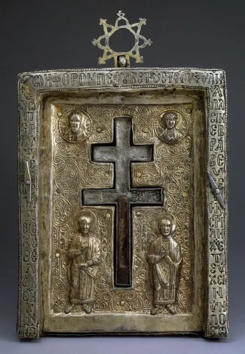 Framed Print : Gilded silver staurothek (Cross reliquary), Byzantine, 12th century. Artist: Byzantine Master Framed Print : Gilded silver staurothek (Cross reliquary), Byzantine, 12th century. Artist: Byzantine Master