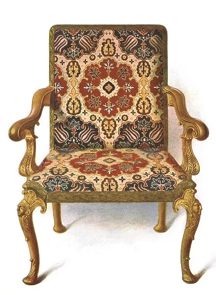 Gilt chair covered in needlework, 1906. Artist: Shirley Slocombe