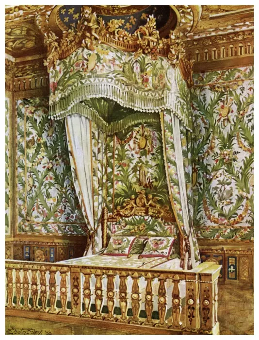 Framed Print : Gilt state bed of Marie Antoinette, Queens Bedroom, Palais de Fontainebleau, France, 1911-1912. Artist: Edwin Foley