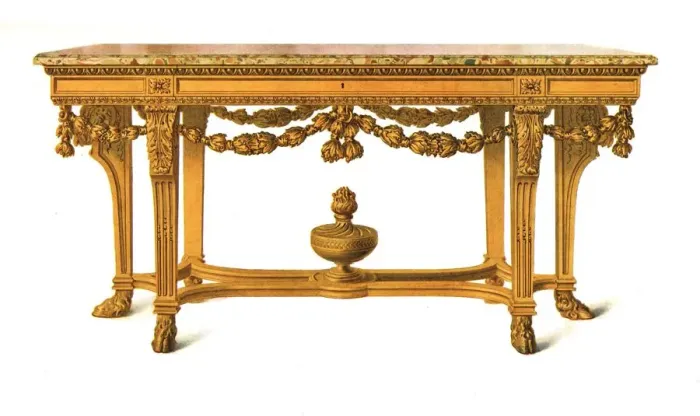 Framed Print : Gilt Table with Marble Top, 1908. Creator: Shirley Slocombe Framed Print : Gilt Table with Marble Top, 1908. Creator: Shirley Slocombe