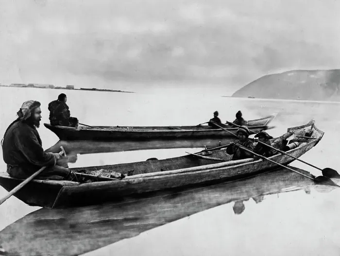 Framed Print : Gilyak boats, 1865-1871. Creator: VV Lanin Framed Print : Gilyak boats, 1865-1871. Creator: VV Lanin