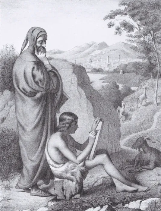 Framed Print : Giotto and Cimabue, from L Artiste, July 7, 1844 Framed Print : Giotto and Cimabue, from L Artiste, July 7, 1844