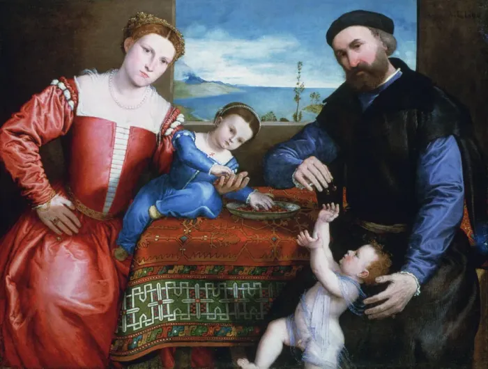 Framed Print : Giovanni della Volta with his Wife and Children, c1547. Artist: Lorenzo Lotto