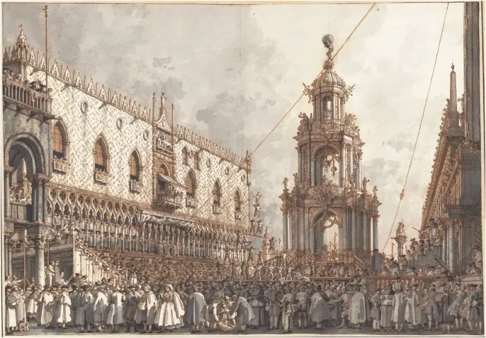 Framed Print : The GiovediGrasso'Festival before the Ducal Palace in Venice, 1765  /  1766