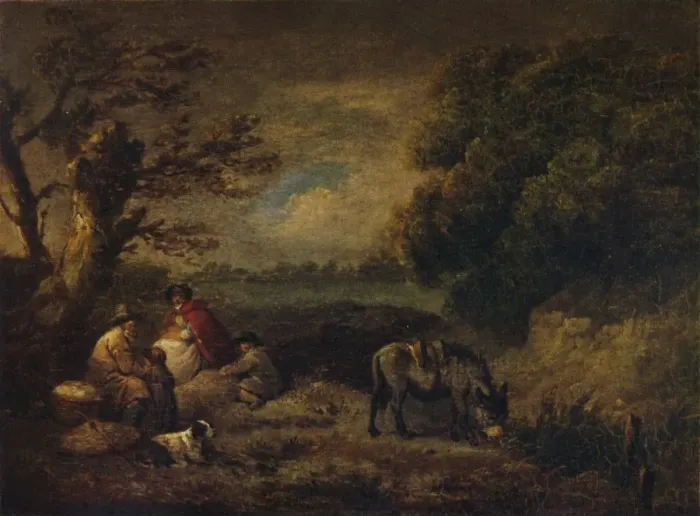 Framed Print : Gipsies resting with Donkey, 1795. Artist: George Morland Framed Print : Gipsies resting with Donkey, 1795. Artist: George Morland