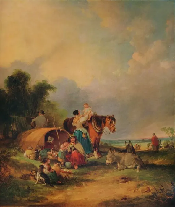 Framed Print : A Gipsy Encampment, c1788. Artist: William Shayer Framed Print : A Gipsy Encampment, c1788. Artist: William Shayer