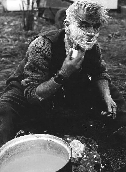 Gipsy shaving, Lewes, Sussex, 1964