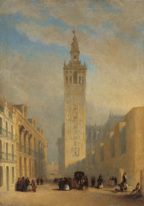 Framed Print : The Giralda seen from Calle Placentines. Artist: Dominguez Becquer, Jose (1805-1841) Framed Print : The Giralda seen from Calle Placentines. Artist: Dominguez Becquer, Jose (1805-1841)