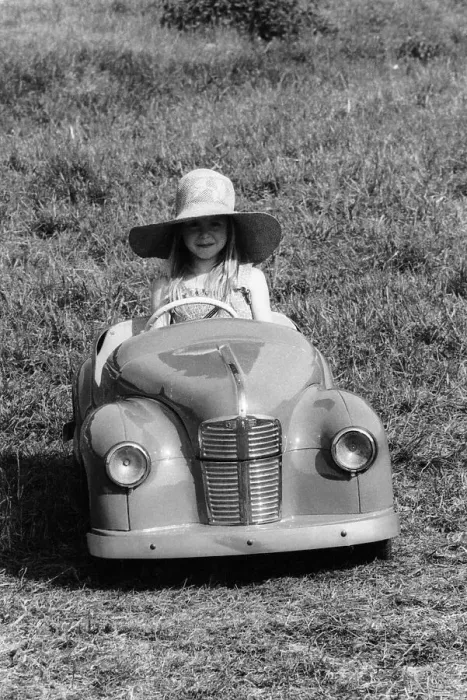 Framed Print : Girl in a 1948 vintage Austin J40 pedal car Framed Print : Girl in a 1948 vintage Austin J40 pedal car