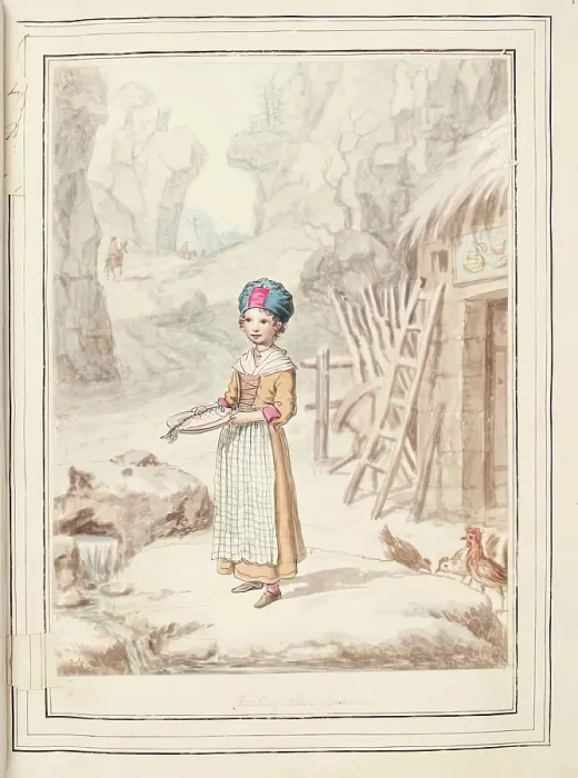 Framed Print : Girl of the Alps, leaf from A Collection of Dresses by David Allan Mostly from Nature, 1776 Framed Print : Girl of the Alps, leaf from A Collection of Dresses by David Allan Mostly from Nature, 1776