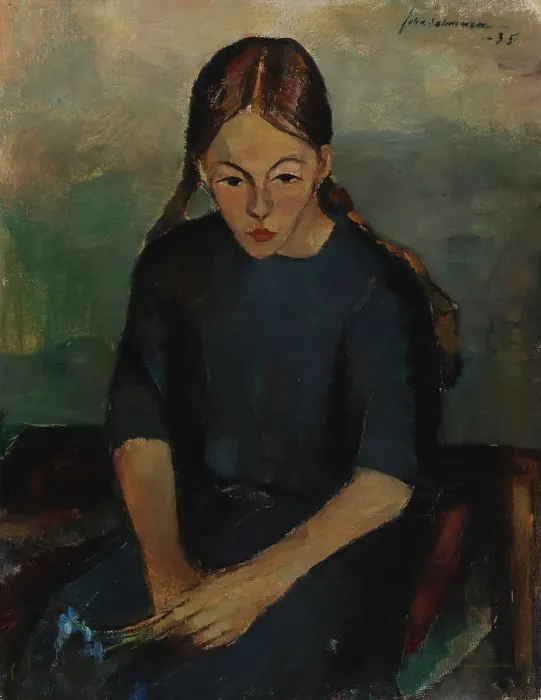 Framed Print : Girl with Anemones, 1935. Creator: Juho Salminen Framed Print : Girl with Anemones, 1935. Creator: Juho Salminen