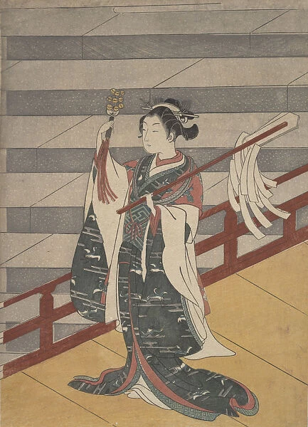 Girl on Balcony above Stone Stairway, ca. 1768. ca. 1768. Creator: Suzuki Harunobu