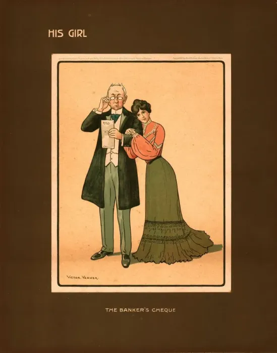 Framed Print : His Girl, The Bankers Cheque. Creator: Victor Venner Framed Print : His Girl, The Bankers Cheque. Creator: Victor Venner