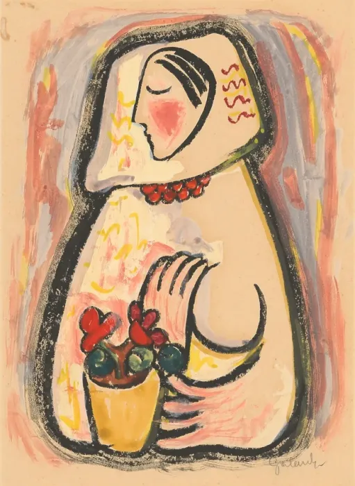 Framed Print : Girl with a basket of flowers, 1937-1938. Creator: Mikulas Galanda Framed Print : Girl with a basket of flowers, 1937-1938. Creator: Mikulas Galanda