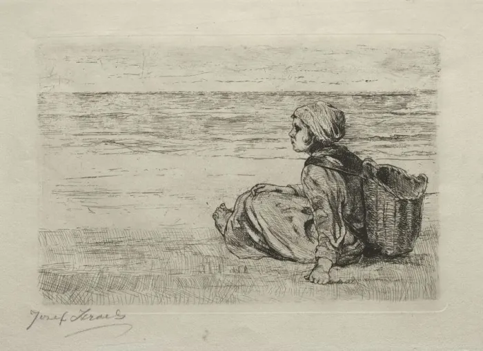 Framed Print : Girl with basket seated on the shore. Creator: Jozef Israels (Dutch, 1824-1911) Framed Print : Girl with basket seated on the shore. Creator: Jozef Israels (Dutch, 1824-1911)