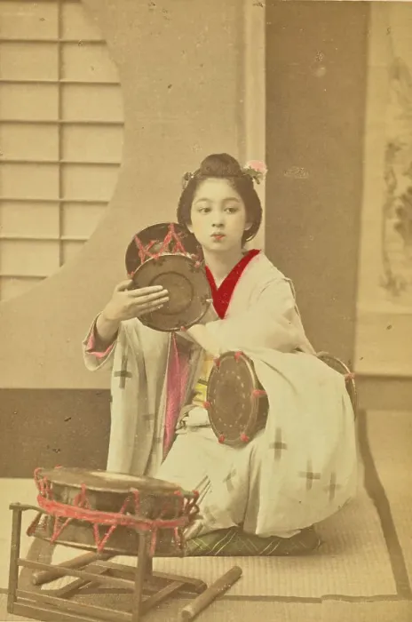 Framed Print : Girl Beating a Tsuzumi, 1897. Creator: Ogawa Kazumasa Framed Print : Girl Beating a Tsuzumi, 1897. Creator: Ogawa Kazumasa