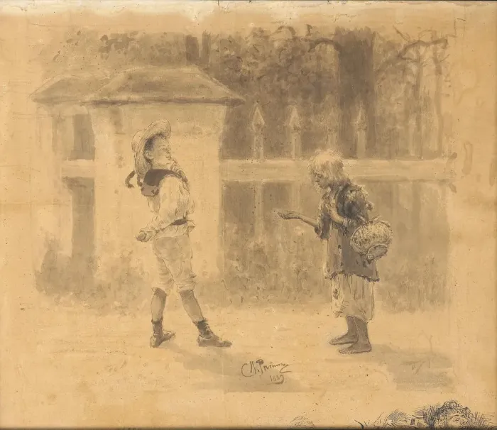 Framed Print : Girl begging, 1889. Artist: Repin, Ilya Yefimovich (1844-1930) Framed Print : Girl begging, 1889. Artist: Repin, Ilya Yefimovich (1844-1930)