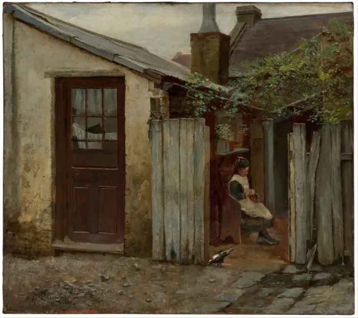 Framed Print : Girl with bird at the King Street bakery, 1886. Artist: McCubbin, Frederick (1855-1917) Framed Print : Girl with bird at the King Street bakery, 1886. Artist: McCubbin, Frederick (1855-1917)