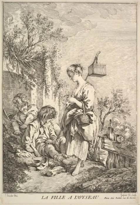Framed Print : Girl with a Bird, mid to late 18th century. Creator: Jacques Gabriel Huquier Framed Print : Girl with a Bird, mid to late 18th century. Creator: Jacques Gabriel Huquier