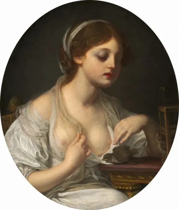Framed Print : Girl with Birds, c. 1780 / 1782. Creator: Anon Framed Print : Girl with Birds, c. 1780 / 1782. Creator: Anon