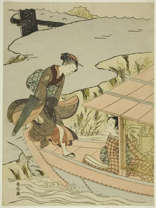 Framed Print : Girl Boarding a Boat, c. 1767 / 68. Creator: Suzuki Harunobu Framed Print : Girl Boarding a Boat, c. 1767 / 68. Creator: Suzuki Harunobu