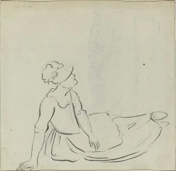 Framed Print : Girl with a Bonnet Reclining [verso]. Creator: Paul Sandby