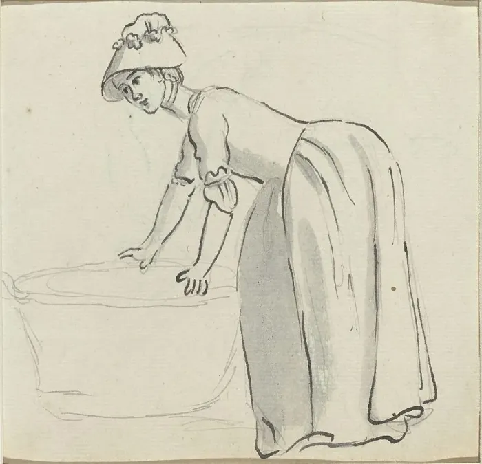 Framed Print : Girl with a Bonnet at Work [recto]. Creator: Paul Sandby