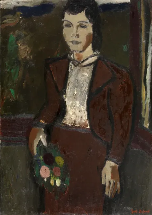 Framed Print : Girl with a Bouquet, 1938. Creator: Gustave De Smet Framed Print : Girl with a Bouquet, 1938. Creator: Gustave De Smet