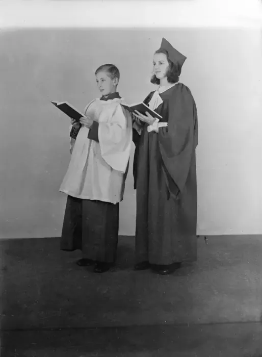 Framed Print : Girl and boy chorister, (Isle of Wight?), c1935. Creator: Kirk & Sons of Cowes Framed Print : Girl and boy chorister, (Isle of Wight?), c1935. Creator: Kirk & Sons of Cowes