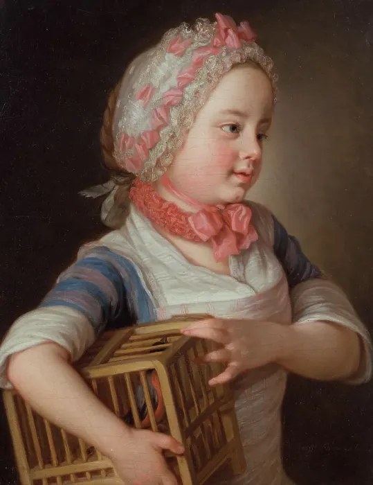 Framed Print : Girl with Bullfinch in a Cage, 1766. Creator: Per Krafft the Elder Framed Print : Girl with Bullfinch in a Cage, 1766. Creator: Per Krafft the Elder