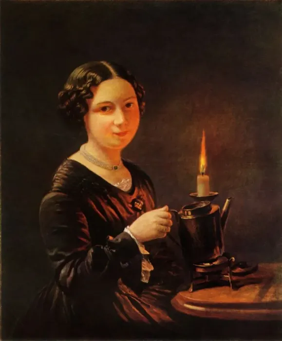Framed Print : Girl with Candle, 1840s, (1965). Creator: Vasily Tropinin Framed Print : Girl with Candle, 1840s, (1965). Creator: Vasily Tropinin