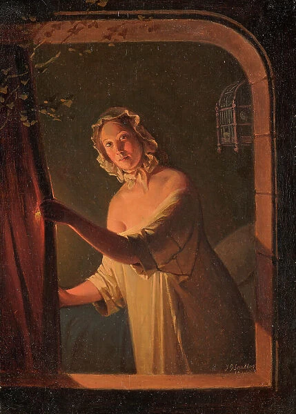 Girl by candlelight, 1844. Creator: Johan Gustaf Sandberg