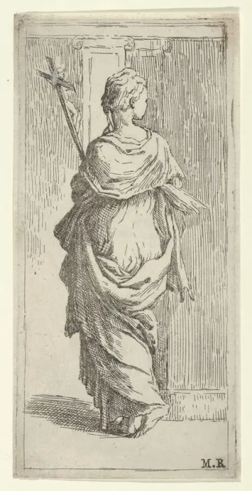 Framed Print : Girl carrying a crucifix and stepping toward a pilaster, seen from behind, ca. 1590-1600 Framed Print : Girl carrying a crucifix and stepping toward a pilaster, seen from behind, ca. 1590-1600