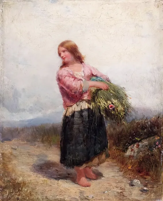 Framed Print : Girl Carrying Hay, 1850-1874. Creator: James Cassie Framed Print : Girl Carrying Hay, 1850-1874. Creator: James Cassie