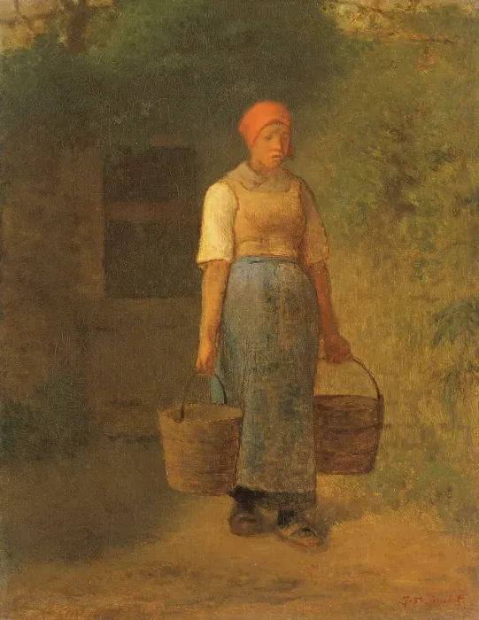 Framed Print : Girl carrying Water, c.1855-1860. Creator: Jean Francois Millet Framed Print : Girl carrying Water, c.1855-1860. Creator: Jean Francois Millet