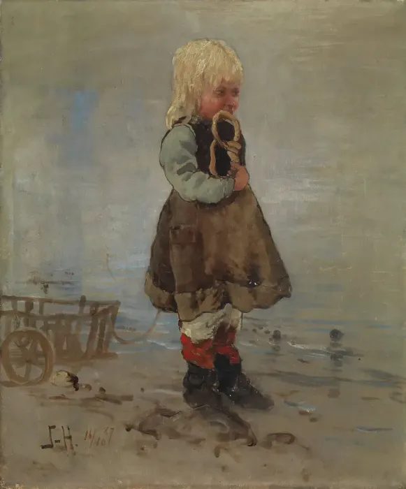 Framed Print : Girl with cart and butter pretzel, 1887. Creator: Frithjof Smith-Hald Framed Print : Girl with cart and butter pretzel, 1887. Creator: Frithjof Smith-Hald