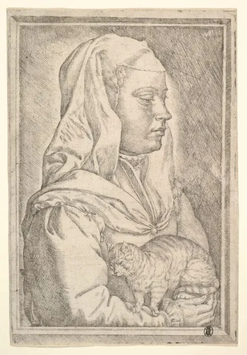 Framed Print : Girl with a Cat, 1546. Creator: Jan Cornelisz Vermeyen Framed Print : Girl with a Cat, 1546. Creator: Jan Cornelisz Vermeyen