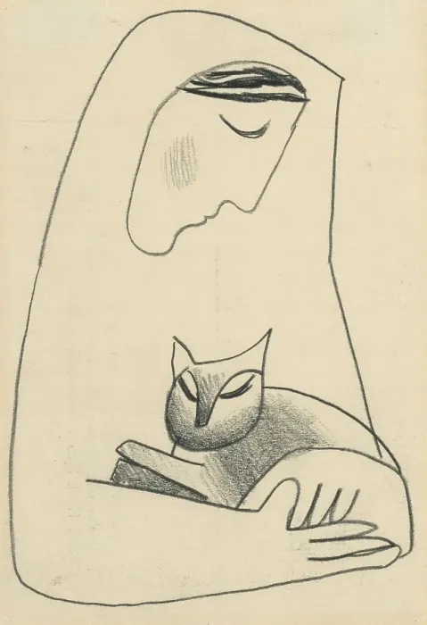 Framed Print : Girl with a cat in her arms, 1937-1938. Creator: Mikulas Galanda Framed Print : Girl with a cat in her arms, 1937-1938. Creator: Mikulas Galanda