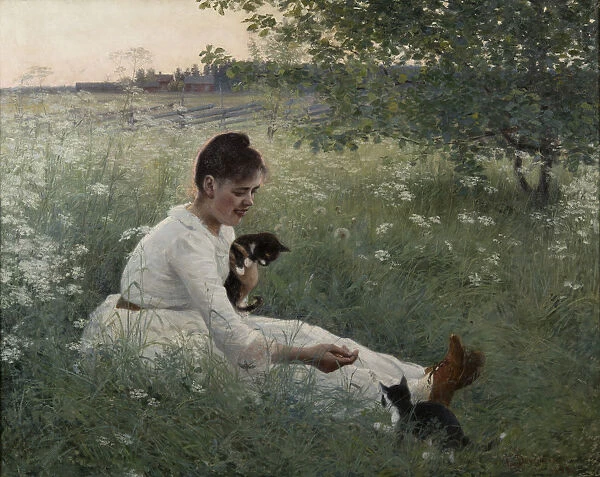 Girl with cats in a summer landscape, 1892