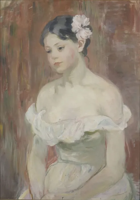 Framed Print : Girl with decollete (The Flower in Hair). Artist: Morisot, Berthe (1841-1895) Framed Print : Girl with decollete (The Flower in Hair). Artist: Morisot, Berthe (1841-1895)
