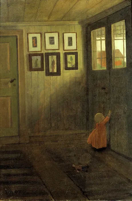 Framed Print : The Girl at the Door. Interior of the Artists home, Alvangen, 1908 Framed Print : The Girl at the Door. Interior of the Artists home, Alvangen, 1908