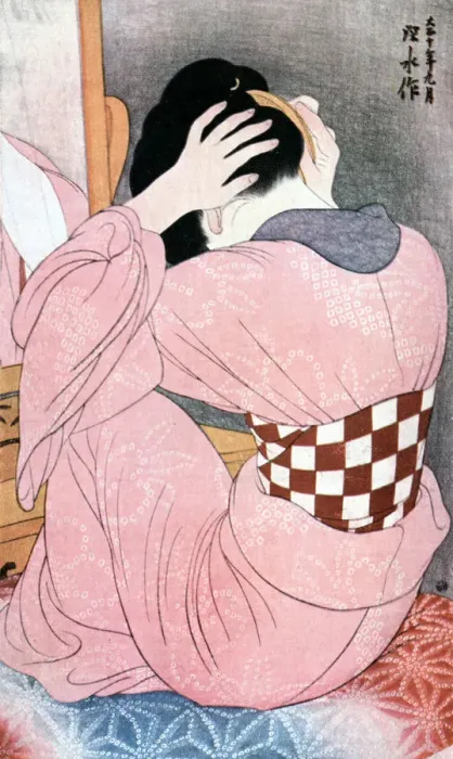 Framed Print : A Girl Dressing her Hair, or, Woman with an Undersash, c1921. Artist: Ito Shinsui Framed Print : A Girl Dressing her Hair, or, Woman with an Undersash, c1921. Artist: Ito Shinsui