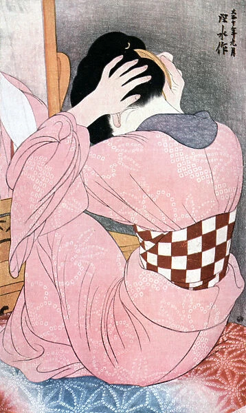A Girl Dressing her Hair, or, Woman with an Undersash, c1921. Artist: Ito Shinsui