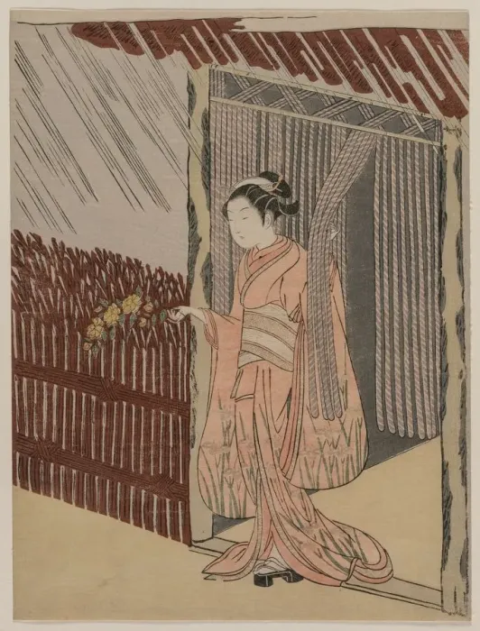 Framed Print : A Girl Dressing in Pink, 1766. Creator: Suzuki Harunobu (Japanese, 1724-1770) Framed Print : A Girl Dressing in Pink, 1766. Creator: Suzuki Harunobu (Japanese, 1724-1770)