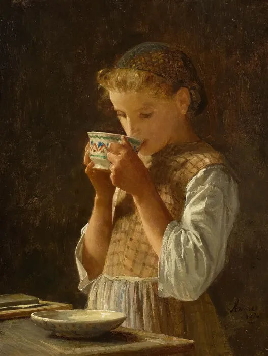 Framed Print : Girl drinking coffee, 1870. Creator: Anker; Albert (1831-1910) Framed Print : Girl drinking coffee, 1870. Creator: Anker; Albert (1831-1910)